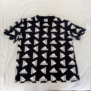ADIDAS All Over‎ Print T Shirt Black White Logo Mens Sz Small Tee